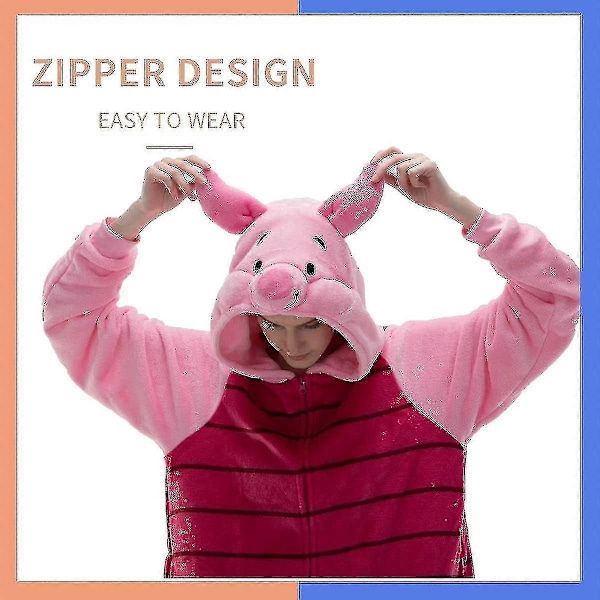 Fitted voksen én-delt pyjamas til mænd og kvinder, flanel rollespil dyre én-delt Halloween kostumer - WELLNGS Piglet S