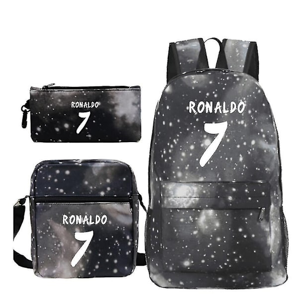 3-pack Cristiano Ronaldo Cr7 skolväska för pojkar och flickor - ny modell - skolväska Cr7 - moderiktig ryggsäck - WELLNGS Ronaldo Gray