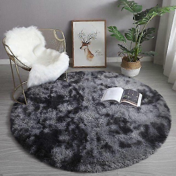 Plys Rundt Tæppe Fluffy Hvide Tæpper til Stue Blød Boligindretning Soveværelse-WELLNGS dark grey Diameter 60cm