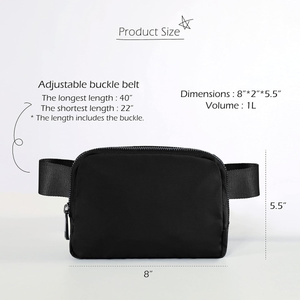 Unisex mini bältesväska med justerbar rem Liten midjeväska för WELLNGS black