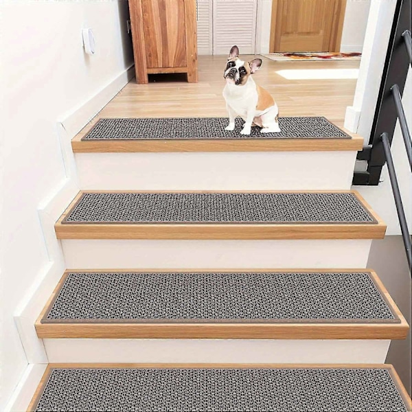 15 kpl Suuret Jutti Portaiden Askelmat - Liukumaton Kumipinta, 30x8 Portaiden Matto Peite, Keskipitkä Pörrö, Yksivärinen, Kudottu, Mattoportaille -WELLNGS Deep Brown 15pcs