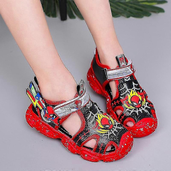 Drengenes LED Sandaler Spiderman Udendørs Sko Strand Sko Børns Lysende Anti-slip Sko Sommer-WELLNGS Red 24-Insole 15.0 cm