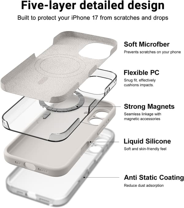 Støtsikkert flytende silikondeksel til iPhone 17 Pro Max | MagSafe stone iPhone 17 Pro Max