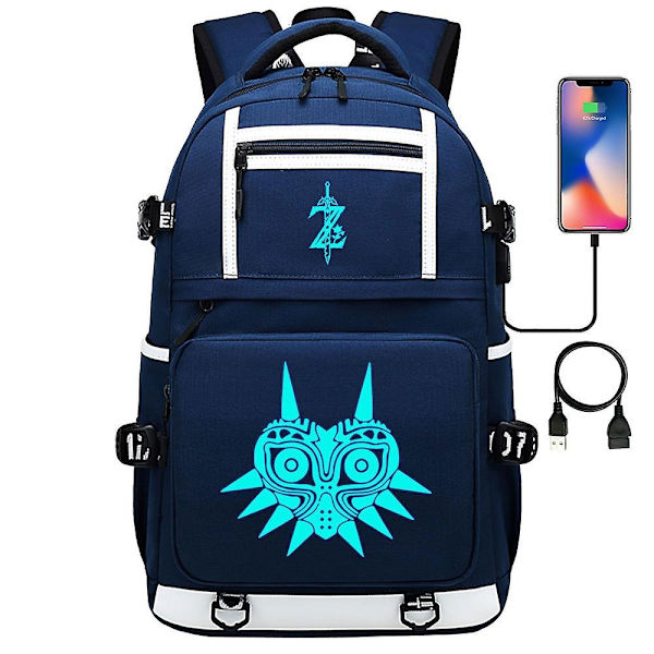 Zelda-länk Tryckt Ryggsäck för Tonåringar, Studenter, Män och Kvinnor - Skolväska, Bokväska och Laptop Resväskor med Usb Laddningsport -WELLNGS 7