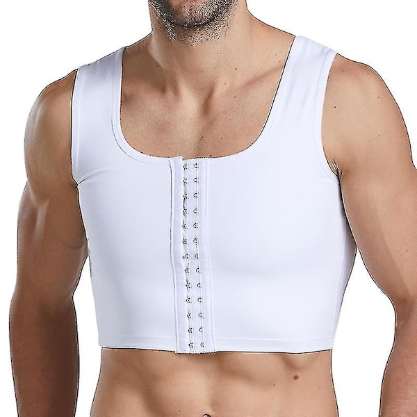 Mænd Gynecomastia Shaper Ny Slank Bryst Kontrol Bryster Shapewear Undergarments Mave Bælter Krog Kontrol-WELLNGS Hook White M