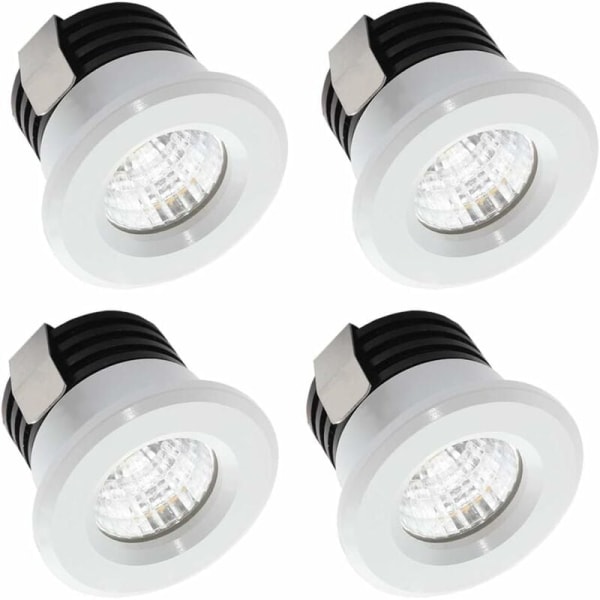 Sæt med 4 Mini LED indbygningsspots 3 W Varm hvid, Mini LED spot til butiksvinduer, nummerpladebelysning inkl. Separat transformer-WELLNGS