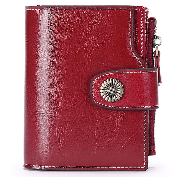 SENDEFN 5206 RFID-blockerande plånbok i läder med flera kortfack för kvinnor - WELLNGS Wine red