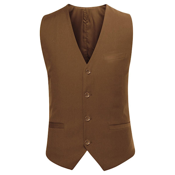 Allthemen Miesten Puku 3-Osainen Liiketoiminta Yksivärinen Slim Fit Puku Takki&amp;Housut&amp;Liivit-WELLNGS Light Brown S