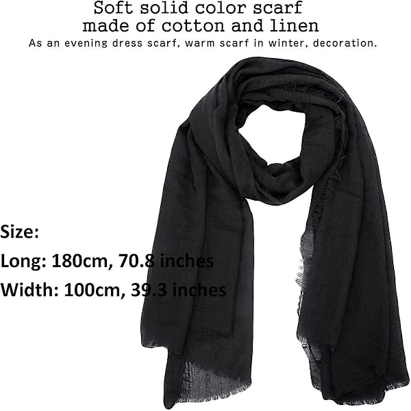 Kvinnors Olaof Scarf Bomull Linne Chic Dam Solid Färg Mjuk Scarf Stor Lång Wrap Sjal Scarves,180100cm-WELLNGS Black