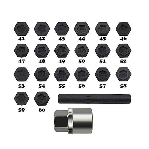 22-dels Hjul Lås Mutter Nyckel Set, Hjul Lås Mutter Socket Adapter Set, Hjul Stöldskyddad Mutter Avlägsnande Verktyg-WELLNGS