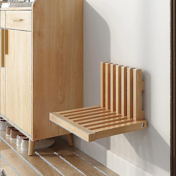Lugshiree Brusebadsæde Bænkmurmonteret Foldbar Skammel Stolbrusebadsstol til Indvendig Brusebadsentré Solid til Børn Voksne plus S-WELLNGS Natural Color