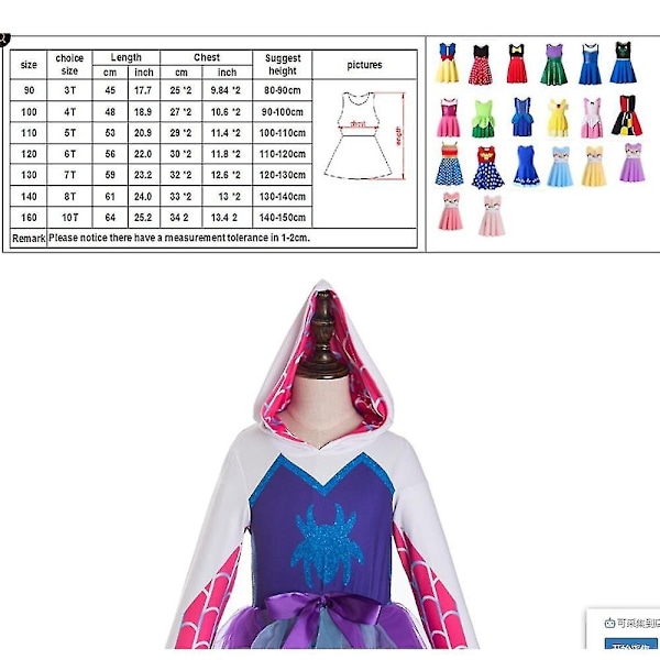 Ghost Spider-inspirerad dräkt Spider Gwen-inspirerad dräkt Ghost Spider hoodie Spider Gwen cosplay tutu spindel födelsedag-WELLNGS 2T