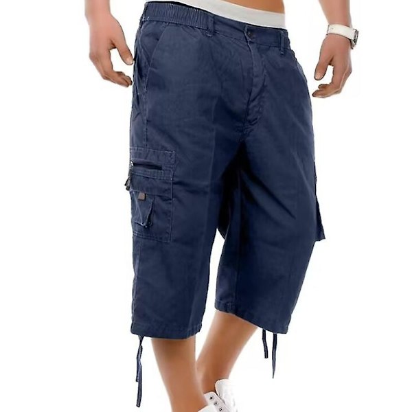 Herrar Innersöm Under Knälångd Cargo Långa Shorts Casual Twill Elastisk 3/4 Capri Byxa med Dragkedja Cotto-WELLNGS Apricot XL