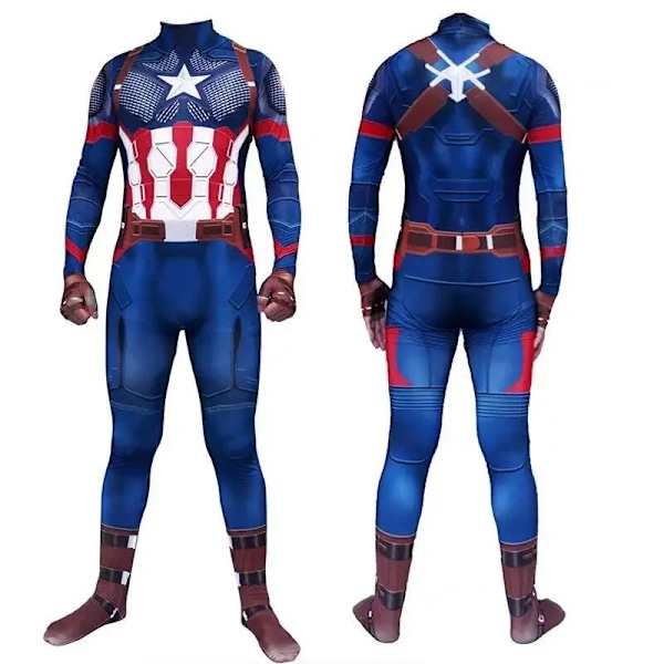 Captain America Cosplay Kostyme Jumpsuit Superhelt Fest Halloween Captain Bodysuit Zentai Antrekk Voksen Gutter Asiatisk Størrelse Voksen 190 Størrelse-WELLNGS Adult 190 size A