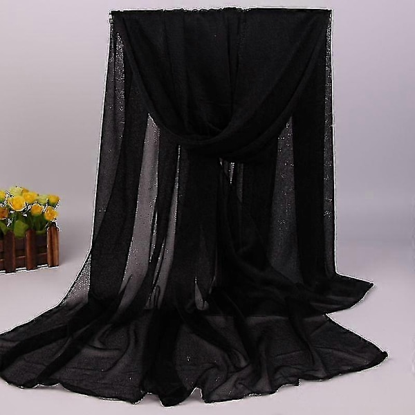 Kvinners Lang Myk Sjal Chiffon Silke Avslappet Sjal - WELLNGS black