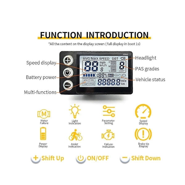24V 36V 48V 60V Vandtæt LCD Display S866 Controller Panel Instrumentbræt El-cykel Display til El-WELLNGS