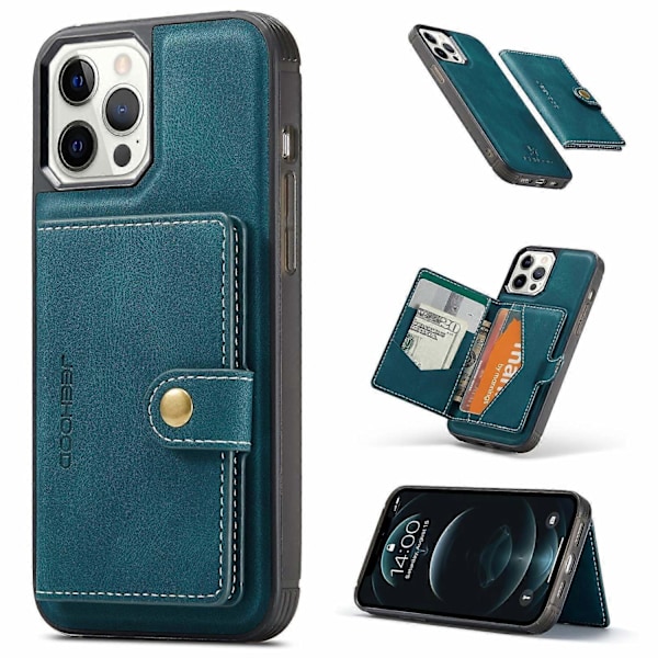 Kompatibel med iPhone 12 / 12 Pro JEEHOOD Retro Magnetisk Aftagelig Beskyttelsesetui med Tegnebog & Kortslot & Holder-WELLNGS Blue