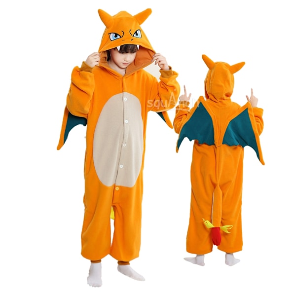 Anime Drages Onesie for Gutter og Jenter Halloween Kostyme Feriefest Cosplay Kostyme Pyjamas Drages Kigurumis Sett 4T (Passer for 85-104cm) - WELLNGS 4T(fit 85-104cm) CHZ