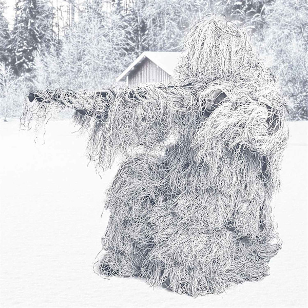 5 i 1 Ghillie-dragt, 3D Camouflage Jagttøj Inklusive Jakke, Bukser, Hætte, Bærepose-WELLNGS WHS
