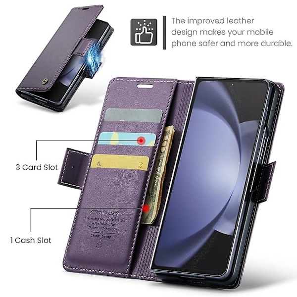 För Samsung Galaxy Z Fold5 CaseMe 023 Fjärilspänne Lychee Grain RFID Stöldskydd Läder Telefonfodral-WELLNGS Pearly Purple