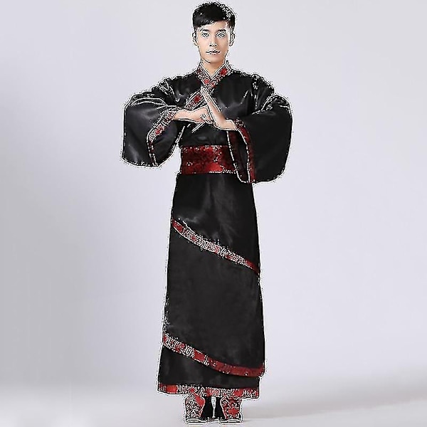 Mäns Hanfu Traditionella Kläder - WELLNGS Blackred S 155-160CM