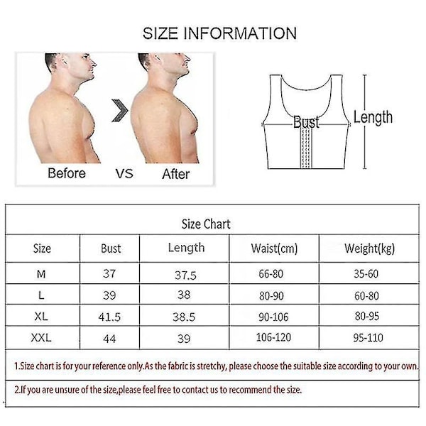 Menn Gynecomastia Shaper Ny Slankende Brystkontroll Pupper Shapewear Undergarments Magebelter Hektekontroll-WELLNGS Zip White XL