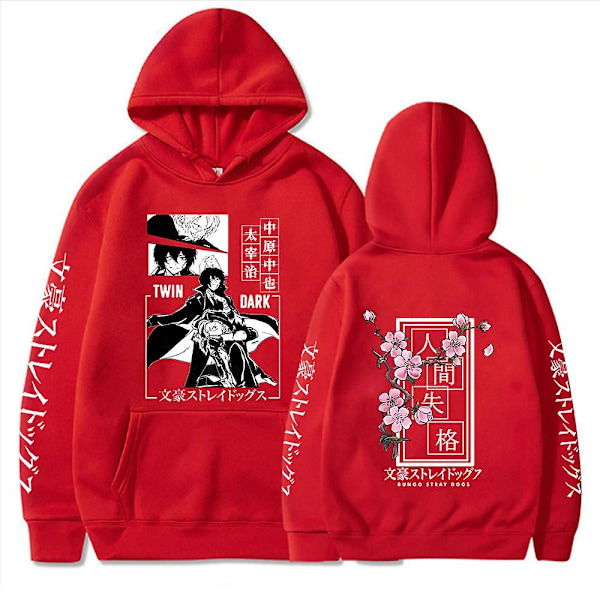 Anime Hoodie Bungo Stray Dogs Pullovers Toppar Man Kvinna Par Överside Hoodie Hip Hop Hooded Pullover Harajuku Streetwear-WELLNGS Red XXXL