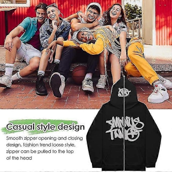 Miesten Minus-two vetoketjullinen huppari, Hip Hop -katumuoti rento takki, Unisex Minus-two cargo-huppari - WELLNGS white XL
