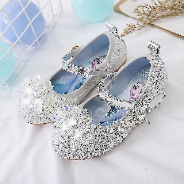 2023 Frozen Elsa Sandaler Flickor Skor Prinsessa Dans Skor för Baby Flickor Mode Halksäkra Kristallskor Sandaler för Flickor-WELLNGS White 22*Insole 15CM