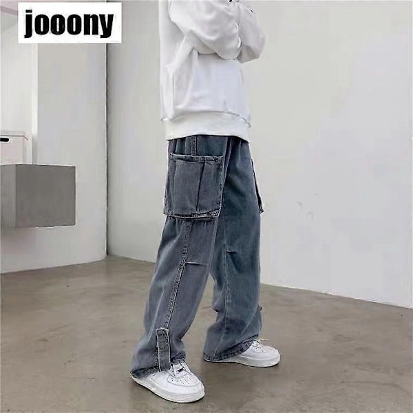 Denimbyxor Herr Jeans Denim Cargobyxor Baggy Vida Ben Jeans Casual Höst Vinter Koreansk Streetwear Hip Hop Cowboy-WELLNGS 113 gray XL