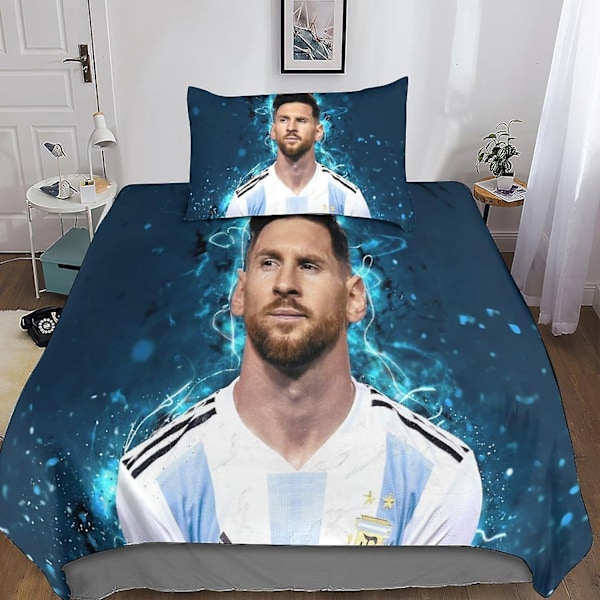 2-delt Messi sengetøysett 3D sengetøy Lionel sengetøystrekk, ultramyk mikrofiber med glidelåslukking putevar enkelt-WELLNGS King220x240cm