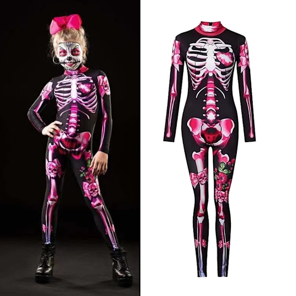 Halloween Horror Skjelett Rollespill Rose Sexy Djevel Vampyr Jumpsuit Party Karneval Horror Kostyme Jenter Dødsdag Klær 1 Sett A-WELLNGS 1 pcs Set A 150(9-10T)