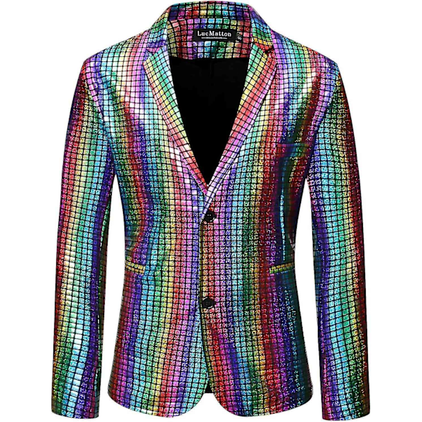 Herrkläder Tvådelad Disco Set Glansig Jacka och Byxor Metalliska Paljettdräkter-WELLNGS Multicolor XL