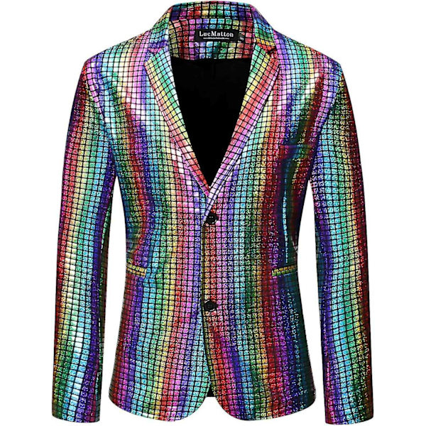 Mænds todelt disco-sæt med skinnende jakke og bukser med metalliske pailletter - WELLNGS Multicolor XL