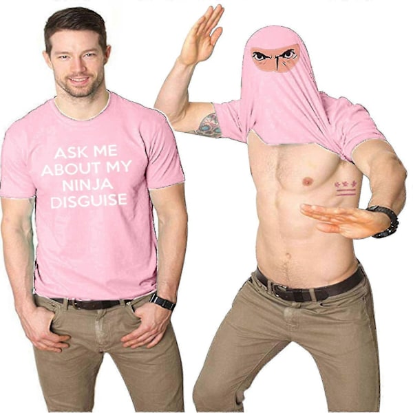 Mænd Spørg Mig Om Min Ninja Forklædning Flip T-Shirt Sjov Kostume Grafisk Humor Tee, 100% Ny - WELLNGS Pink XS