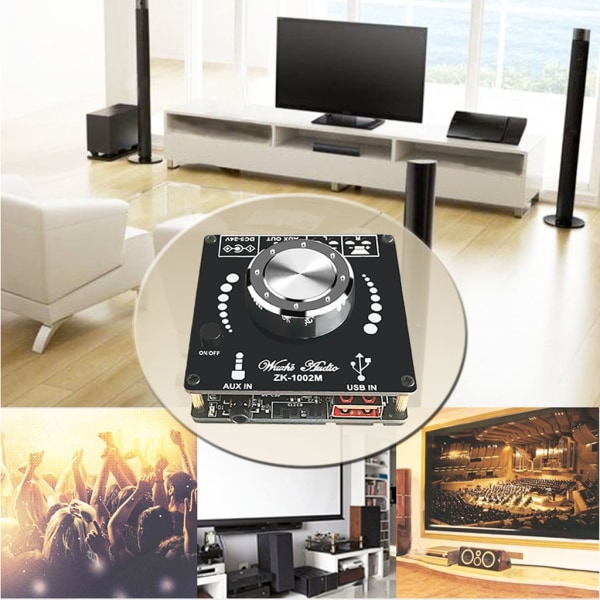 ZK-1002M 100W+100W Bluetooth-kompatibel 5.0 Power Audio Amplifier-kort Stereo AMP-forsterker Hjemmekino AUX USB-WELLNGS