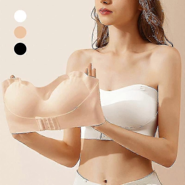 Osynlig strapless bh för kvinnor utan bygel, samlad och halkfri bröllops-bh, underkläder för stora byst, sexiga underkläder, S-XL plus storlek - WELLNGS White S
