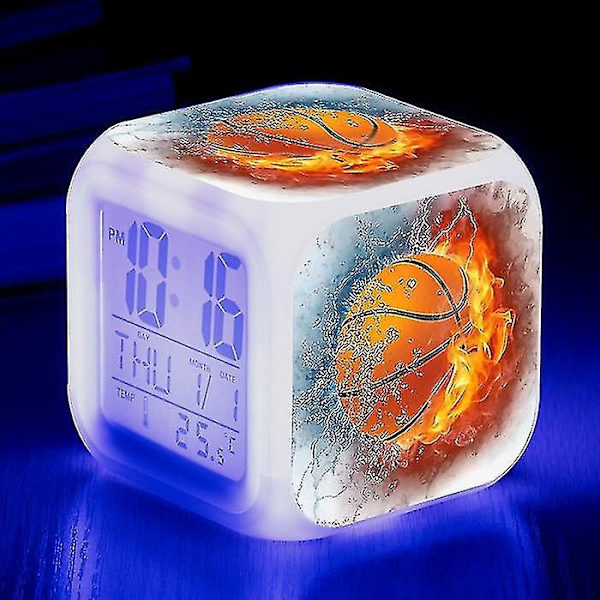 Basketball Vækkeur 7 Farver Skift Multifunktion Noctilucence Elektronisk Ur Børneværelse Vågne Timer Fødselsdagsgave til Barn Tw-WELLNGS MULTI