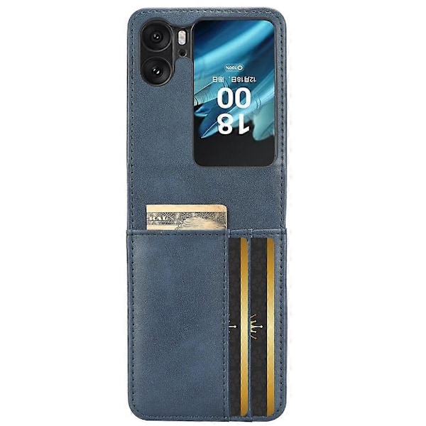 Kompatibel med Oppo Find N2 Flip 5G PU Læder Foldbar Telefon Cover Præget Trekant Telefon Cover med Kort Slots-WELLNGS Blue