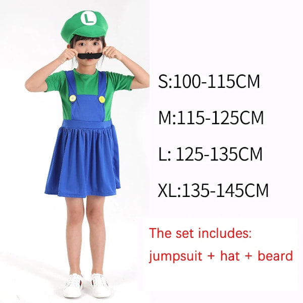 Voksne Børns Spil Sjovt Super Brødre Mari Brødre Fantasia Jumpsuit Herretøj Anime Cosplay Kostume Karneval Halloween Kostume L-WELLNGS L Girl Green style