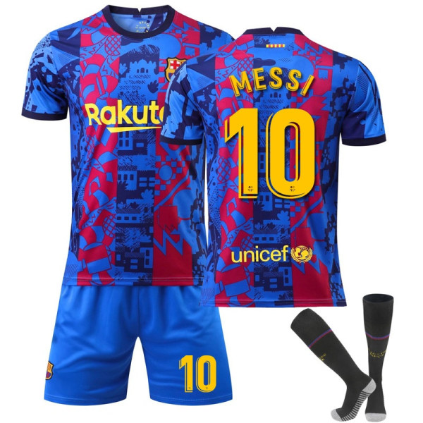 Barcelonan koti- ja vieraspaita numero 10 Messi-paitasetti-WELLNGS 22（120-130cm)