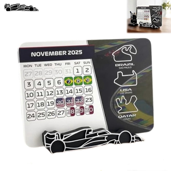 2025 Kalender, 7,0\" x 5,5\" Formel 1 Racerkalender 2025 Skrivebordsdekoration, 2025 Skrivebordskalender med Bilholder - WELLNGS 1PCS