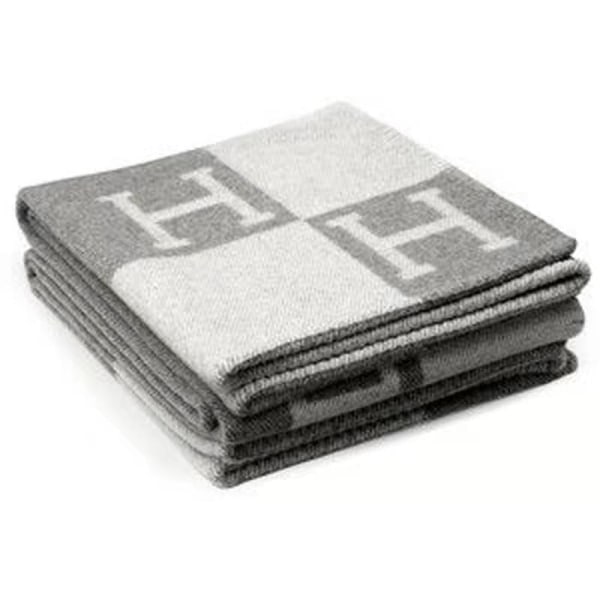 Plaid H felt Cashmere Blended Crochet Portable gray-WELLNGS