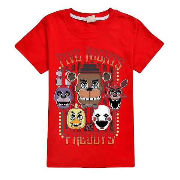 Five Nights at Freddy's FNAF Barn T-shirt för barn, skräckspel, fans, pojkar, flickor, sommar, casual, kortärmad, tryckt t-shirt - WELLNGS Red 7-8Years