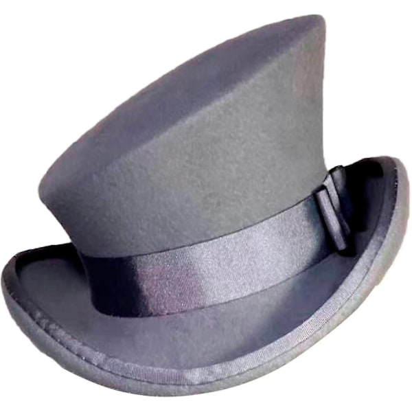 Asymmetrisk Topphatt i Ull, Unisexhatt för Kvinnor och Män, Steam Punk-hatt, Topphatt med Snyggt Band, Dekorativ Hatt, Huvudbonad för Män - WELLNGS Grey