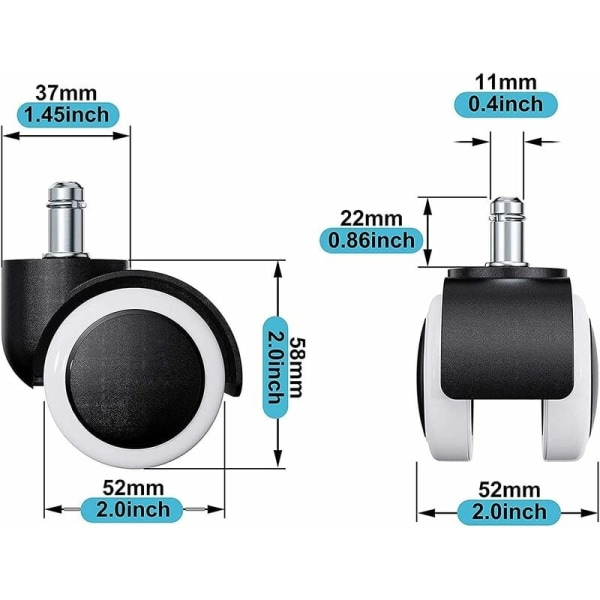 5 stk. Kontorstolhjul, Universal for harde gulv Erstatning av kontorstolhjul for kontorstol, laminatgulv, parkett, fliser 11X22mm