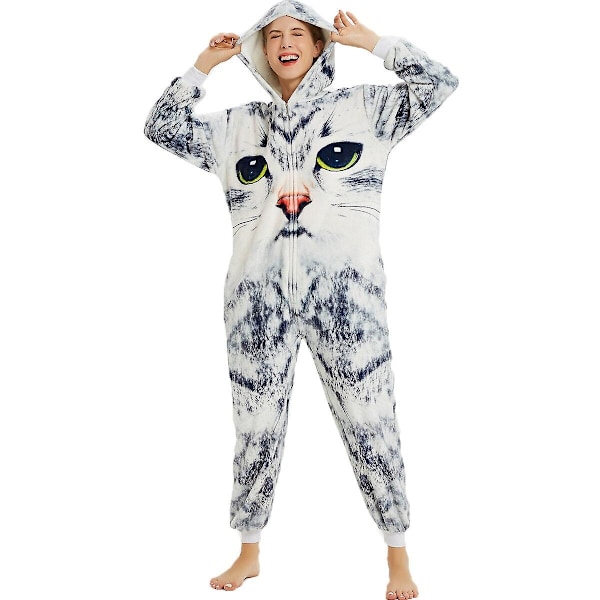 Enhörningskatt Bodysuit Vuxen Djur Stitch Totoro Bodysuit Kvinnor Män Par Vinter Pyjamas Set Nattkläder Hemkläder - WELLNGS 3d cat M (height 158-168cm)