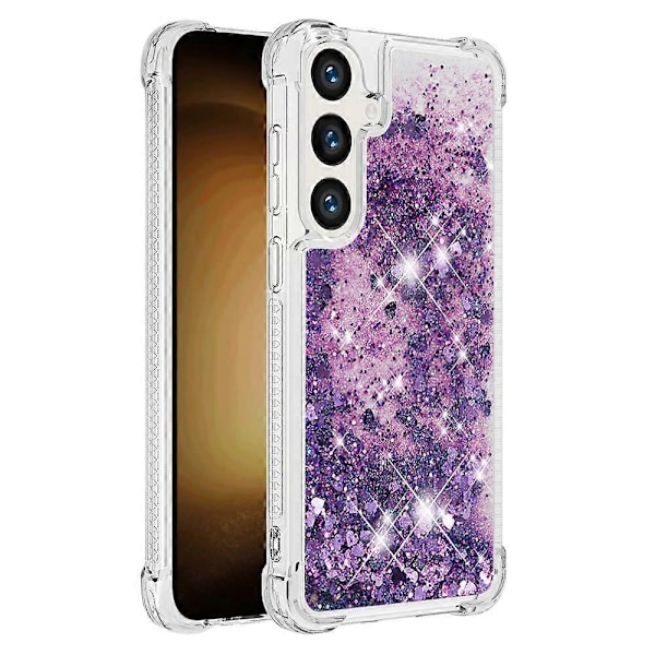 YB Quicksand Series-1 Yhteensopiva Samsung Galaxy S24+ -kotelon kanssa, nestemäiset kelluvat paljetit TPU-suojus - WELLNGS Dark Purple Hearts