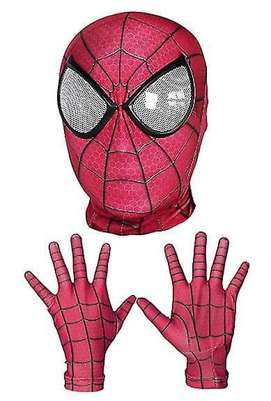 Cosplay Spider-Man Hætte + Handsker - WELLNGS Rote Kopfbedeckung*Handschuh