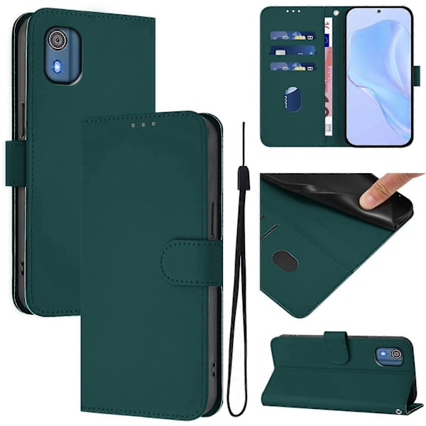 PU-fodral i enfärgad design kompatibelt med Nokia C02-WELLNGS Dark Green
